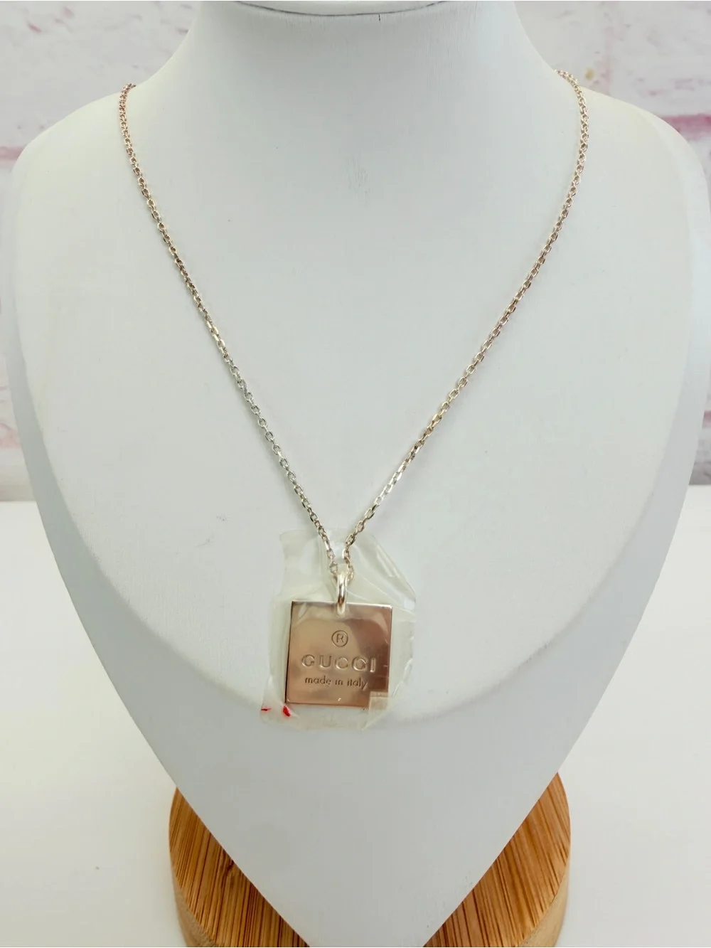 Gucci Sterling Silver Trademark Logo Square Pendant Necklace